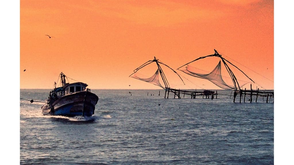 A boat near Chinese Fishing Nets in Fort Kochi