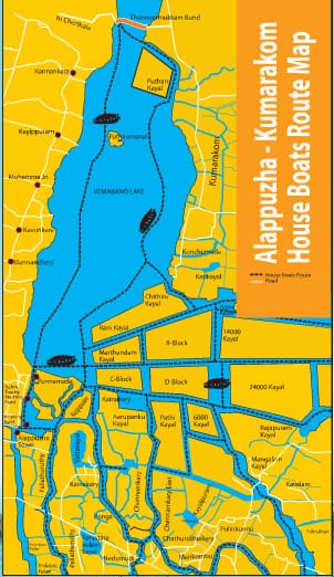 Map of Kerala Backwaters