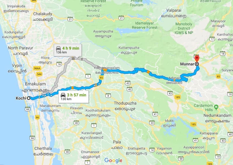 Cochin-Munnar-Route-Map