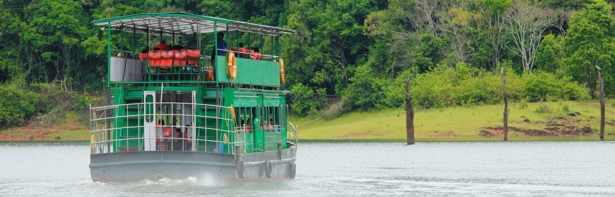 A boat cruise on Periyar Lake in Periyar National Park and Wildlife Sanctuary, Thekkady, Kerala, India
