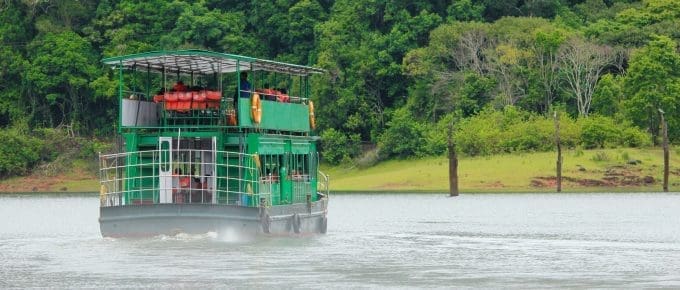 A boat cruise on Periyar Lake in Periyar National Park and Wildlife Sanctuary, Thekkady, Kerala, India
