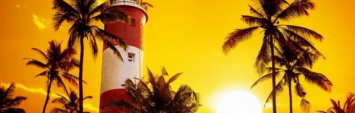 Lighthouse at sunset in Kovalam