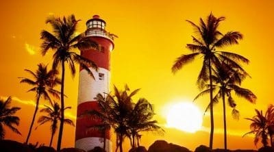 Lighthouse at sunset in Kovalam