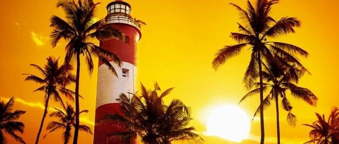 Lighthouse at sunset in Kovalam