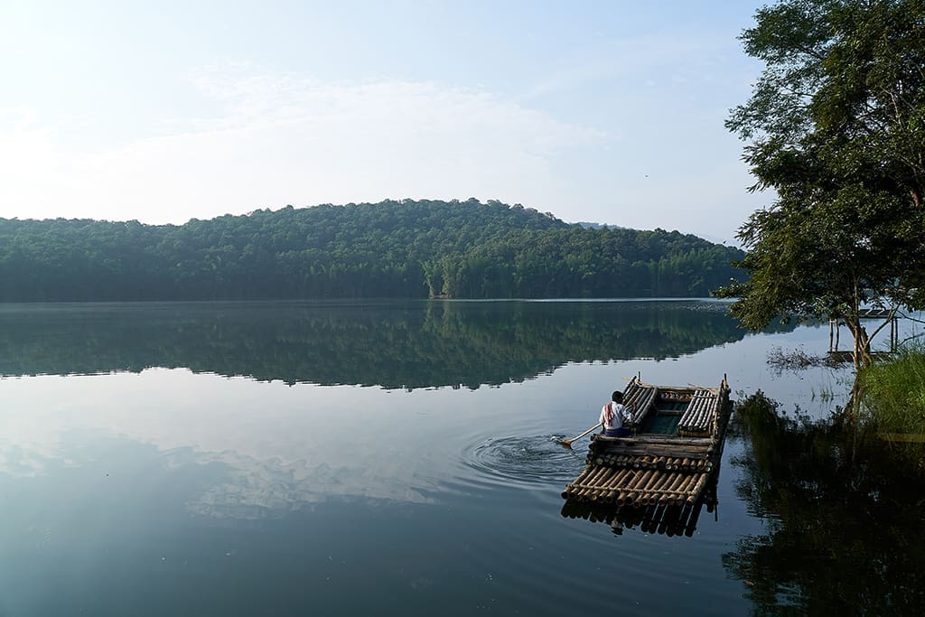 A bamboo raft at the Parambikulam Reservoir