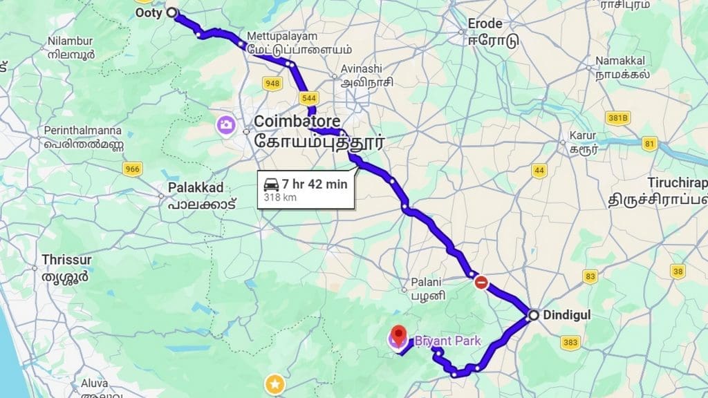 ooty-kodaikanal-distance