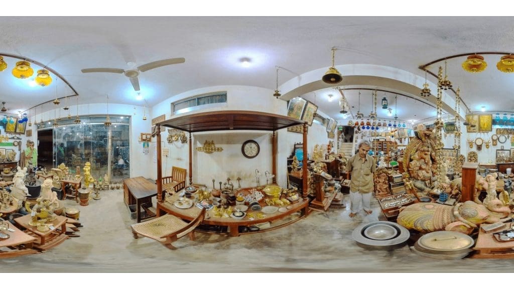 Karaikudi Antique Market with vintage furniture, brassware, and traditional Chettinad artefacts